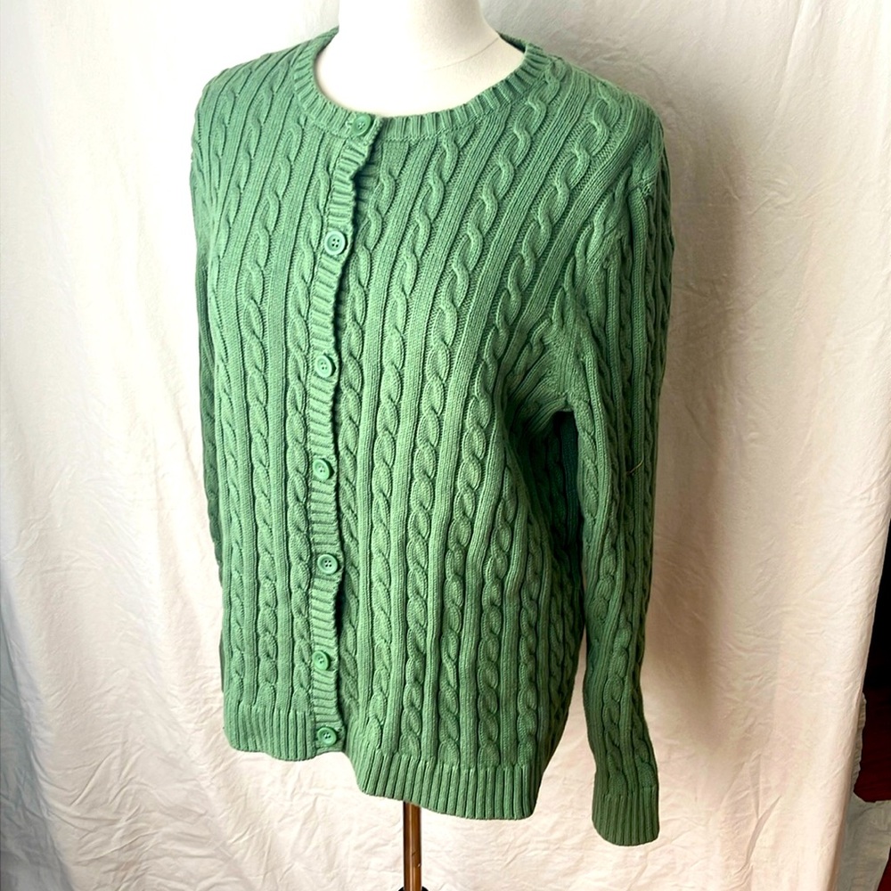 Eddie Bauer 100% Cotton Cable Knit Sweater Women’s XL Moss Green Autumn Color